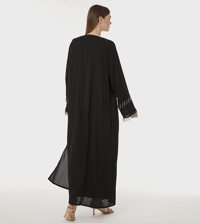 Fringe Detail V-Neck Abaya