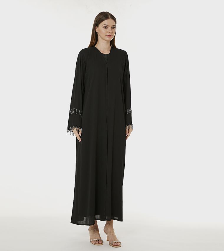 Fringe Detail V-Neck Abaya