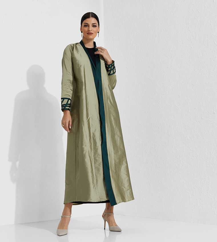 Colour Block Regular Sleeves  Taffeta Abaya 