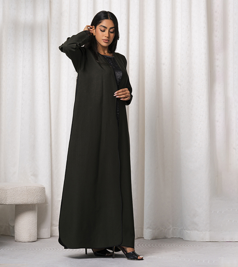Contrast Scalloped Piping Abaya