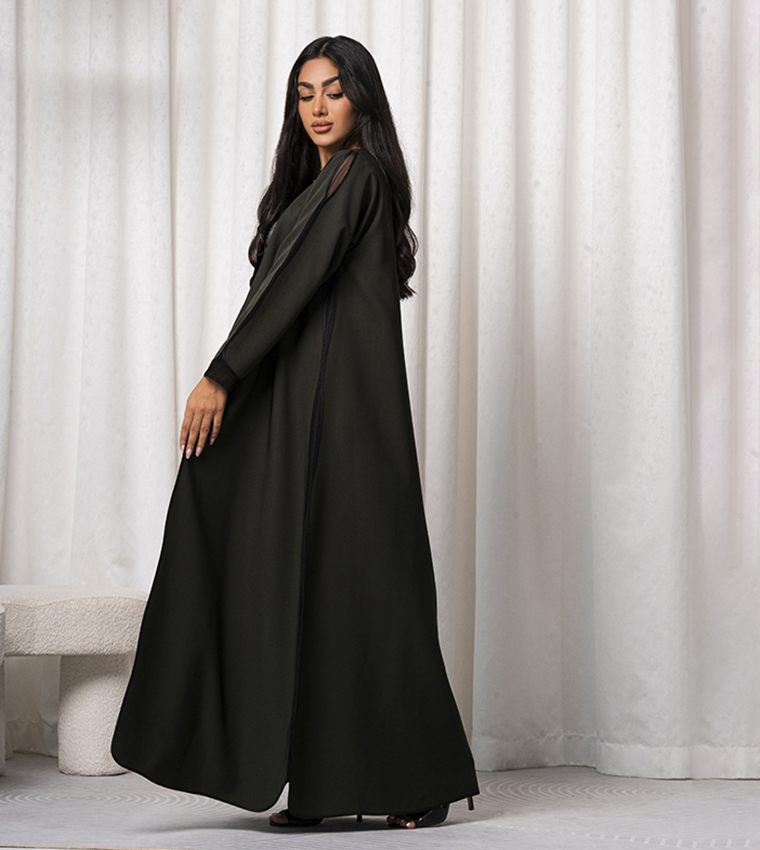 Contrast Scalloped Piping Abaya
