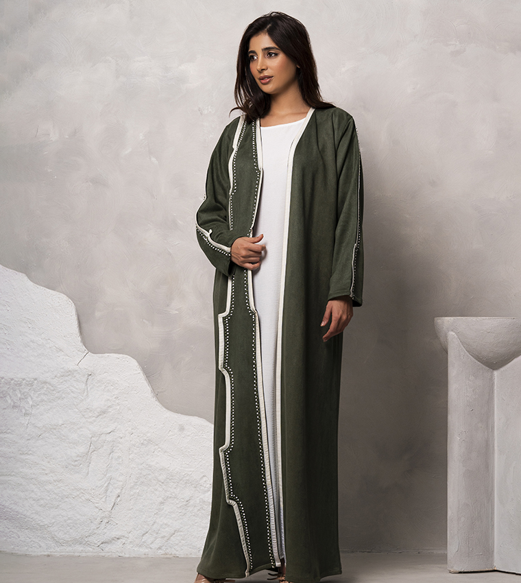 Contrast Trim Long Sleeves Abaya