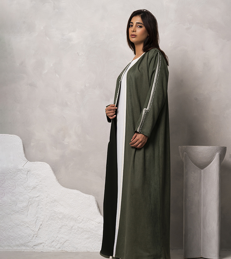 Contrast Trim Long Sleeves Abaya