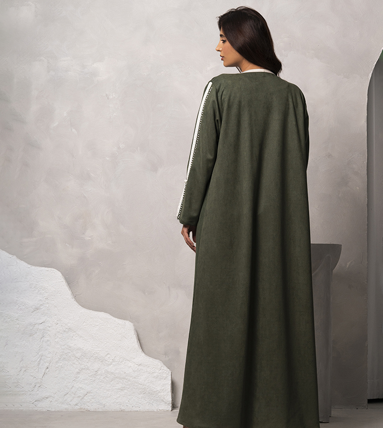 Contrast Trim Long Sleeves Abaya