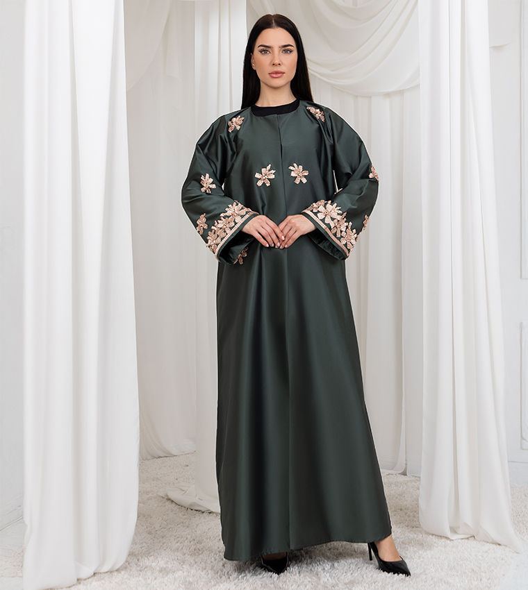 Victoria Satin Embroidered Abaya