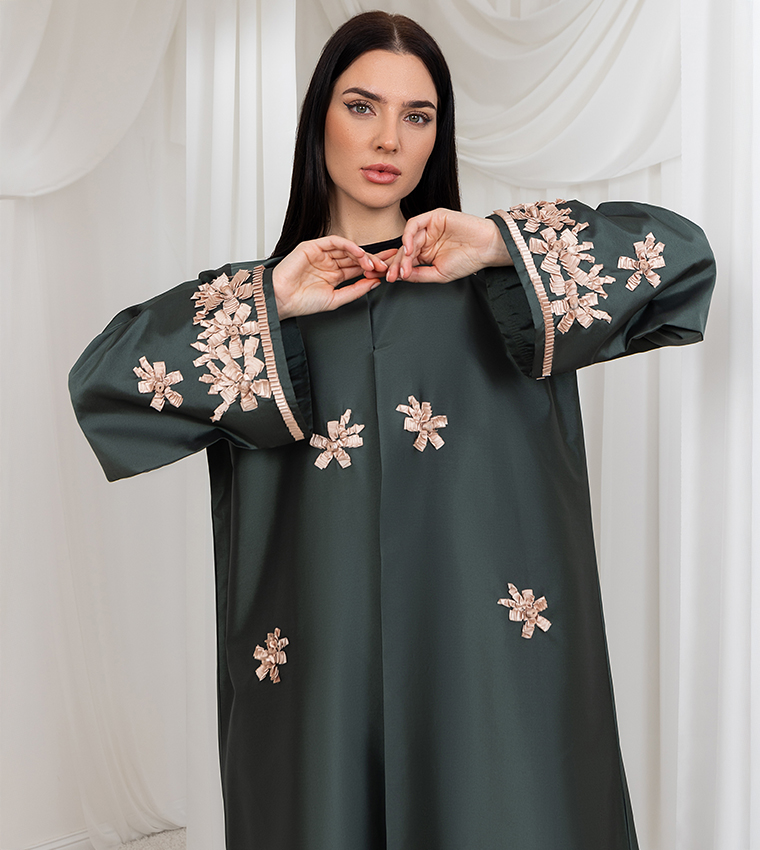 Victoria Satin Embroidered Abaya