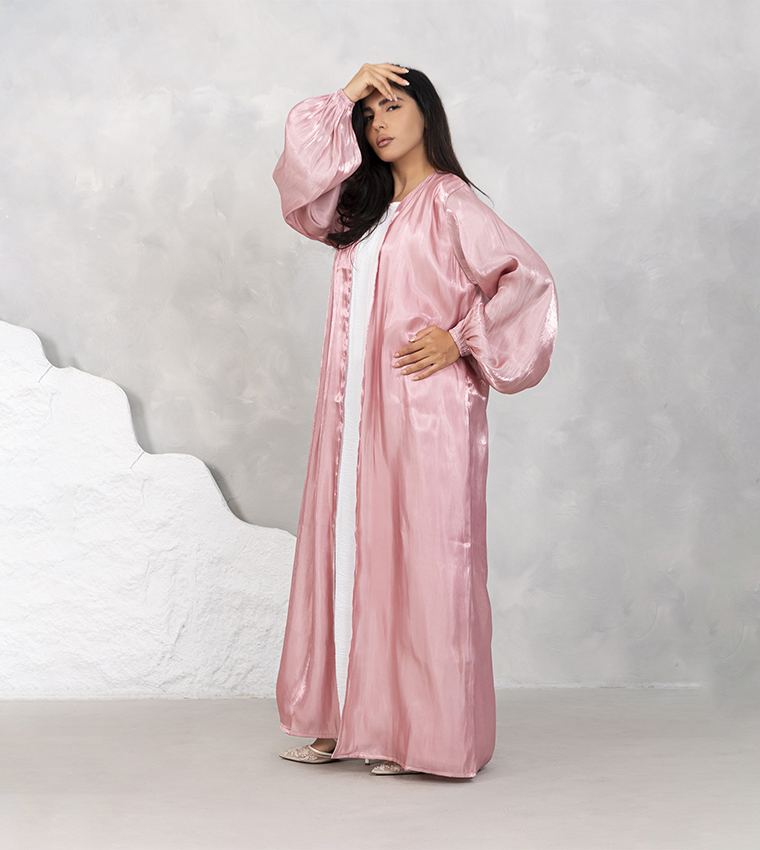 Solid Balloon Sleeves Organza Abaya