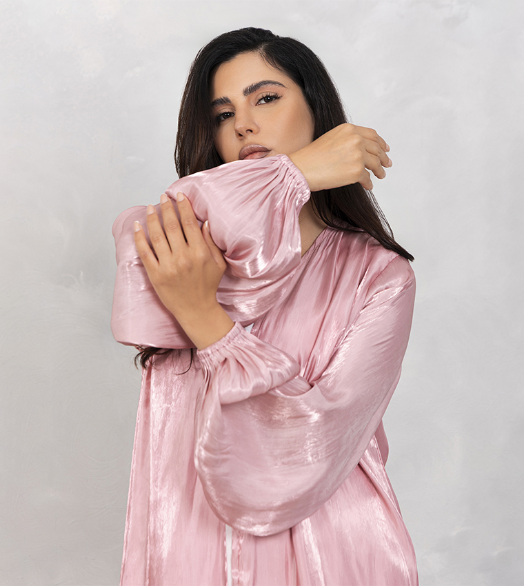 Solid Balloon Sleeves Organza Abaya