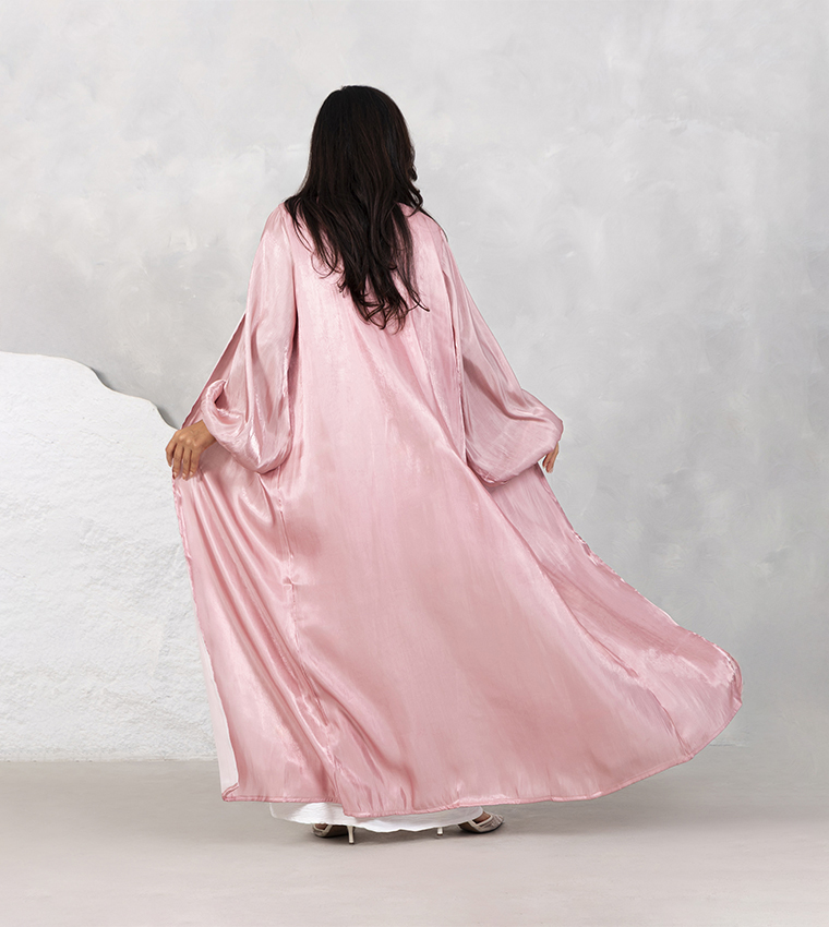 Solid Balloon Sleeves Organza Abaya