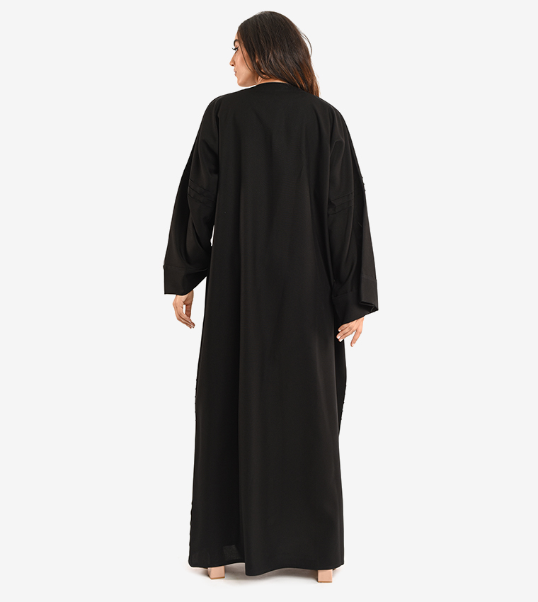 Long Sleeve V Neck Abaya - Black