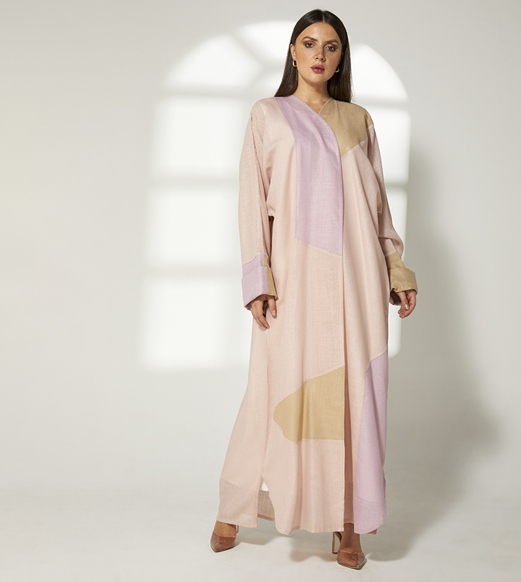 Color Block V Neck Abaya