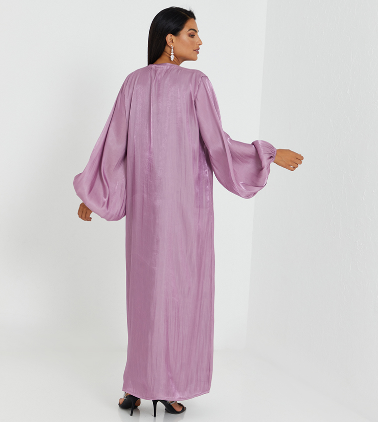 Abaya Set with Under Dress & Sheila-Pink