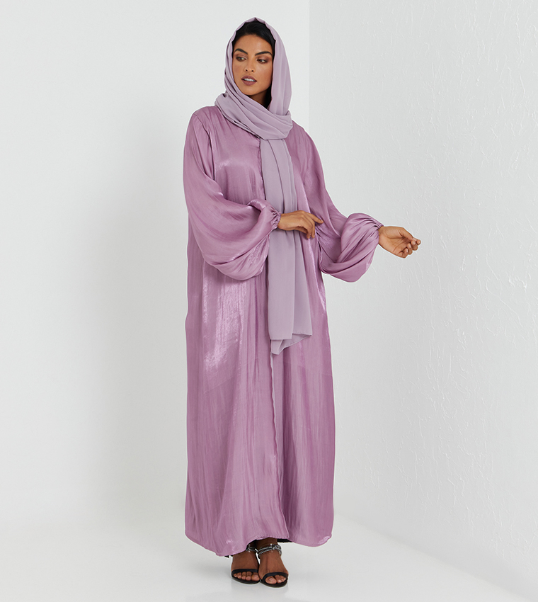 Abaya Set with Under Dress & Sheila-Pink