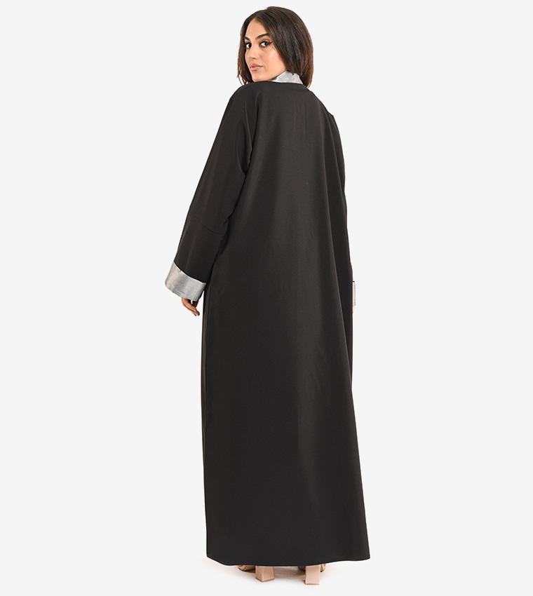 Long Sleeve V Neck Abaya - Black