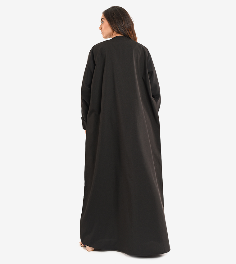 Long Sleeve V Neck Abaya - Black