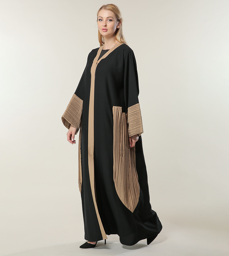 Abaya with Contrast Pleated Panels