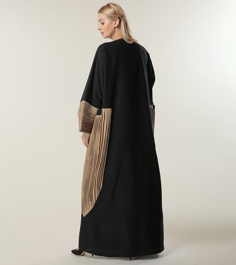 Abaya with Contrast Pleated Panels