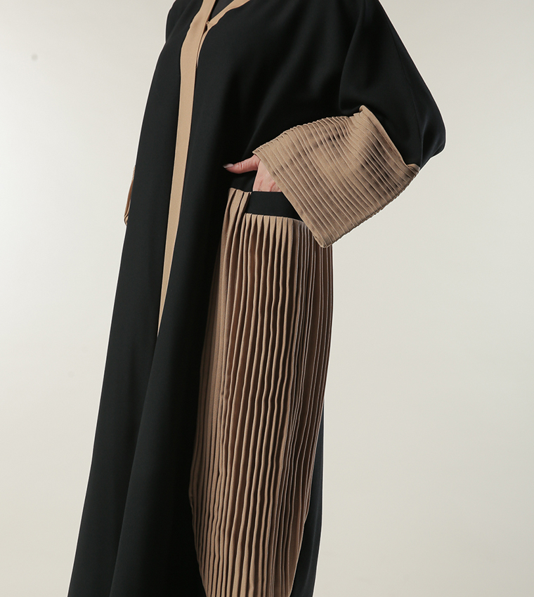 Abaya with Contrast Pleated Panels