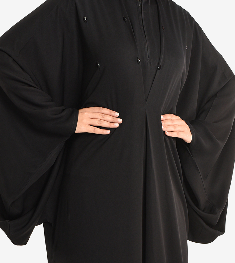عباية بياقة بسحاب وأكمام طويلة 