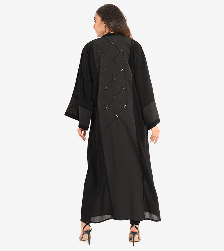 Long Sleeve V Neck Abaya - Black
