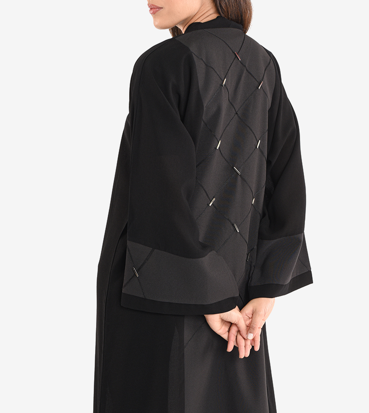 Long Sleeve V Neck Abaya - Black