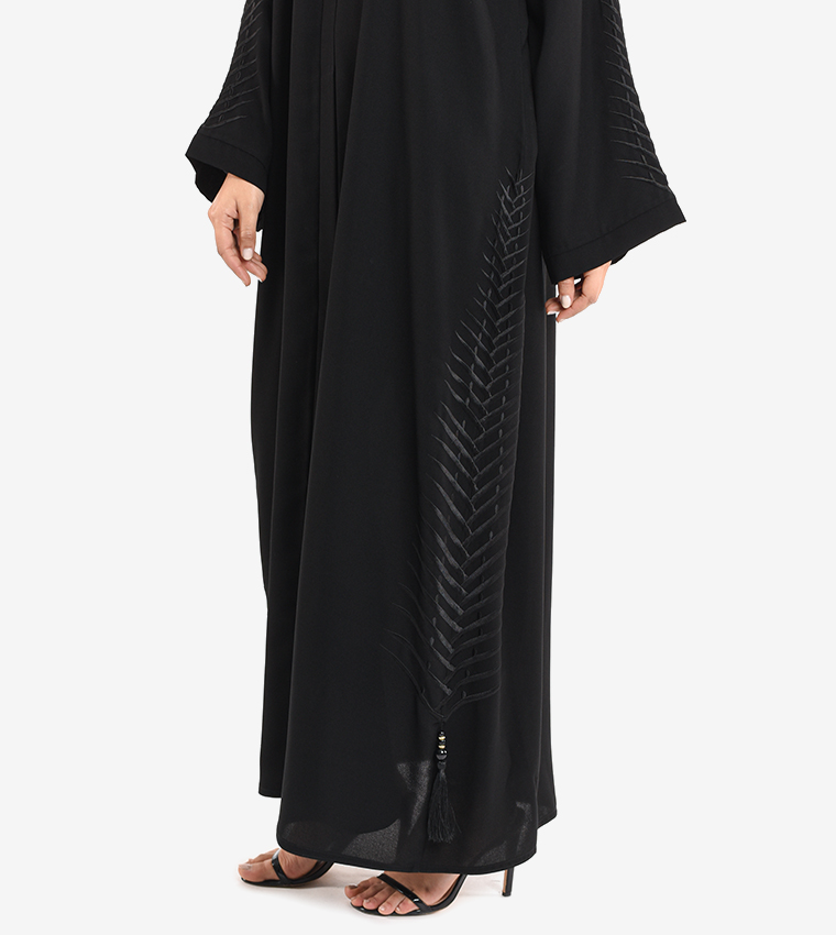 Long Sleeve V Neck Abaya - Black