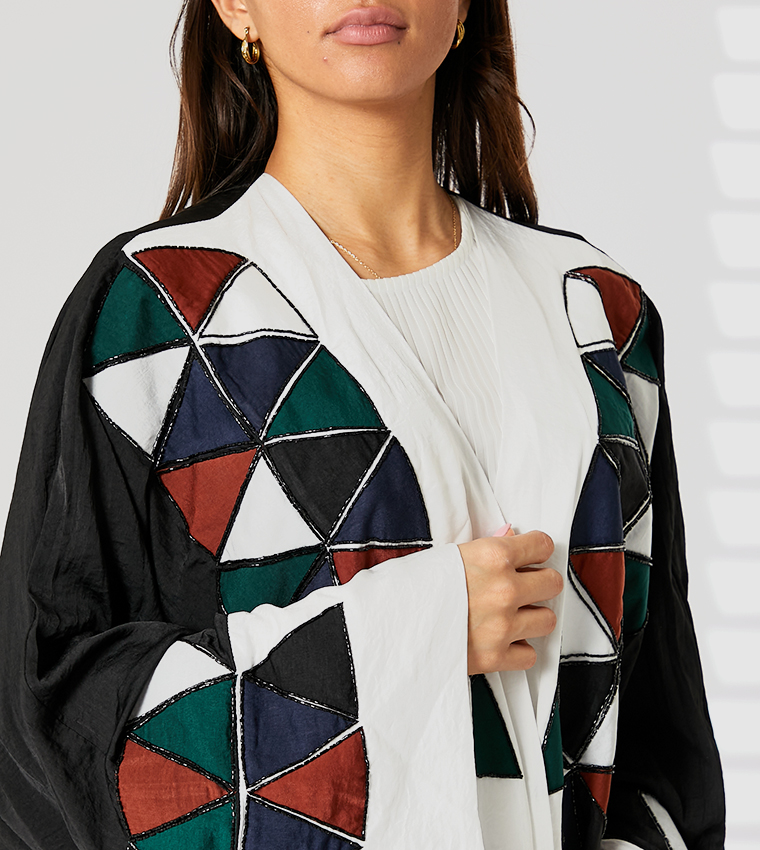 Bisht Geometrical Print Embellished Abaya