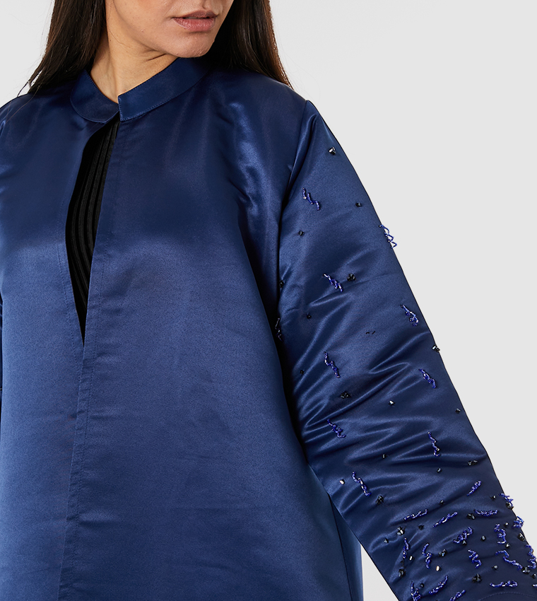 Embellished Sleeves Mandarin Collar Abaya