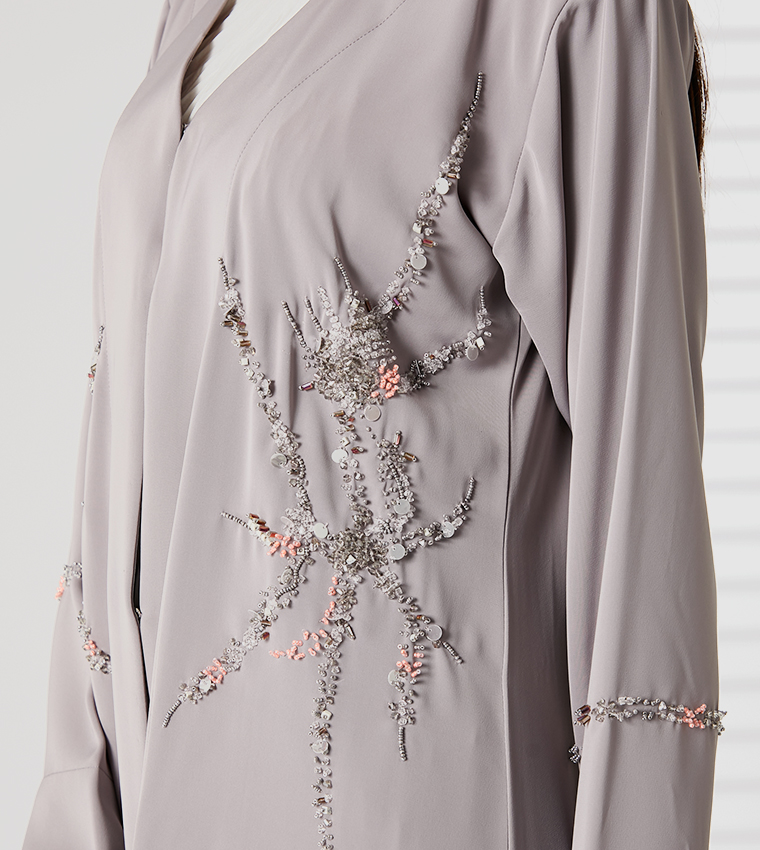 Embellished V-Neck Open Abaya