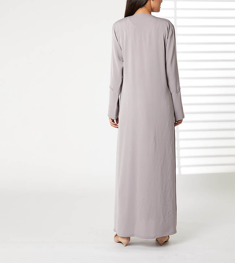 Embellished V-Neck Open Abaya