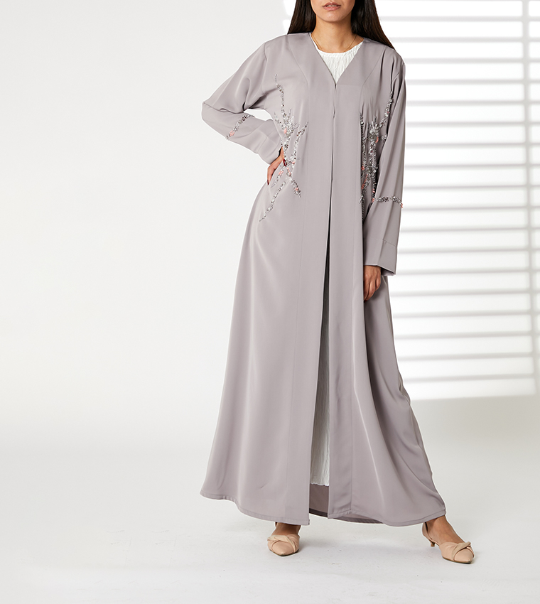Embellished V-Neck Open Abaya