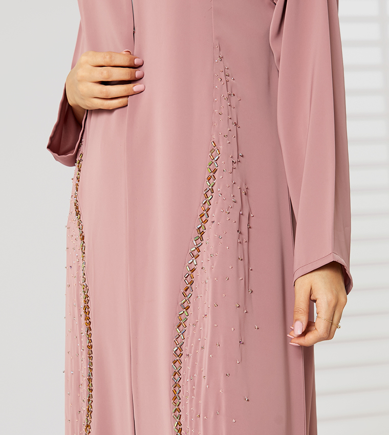 Embellished V-Neck Long Sleeves Open Abaya