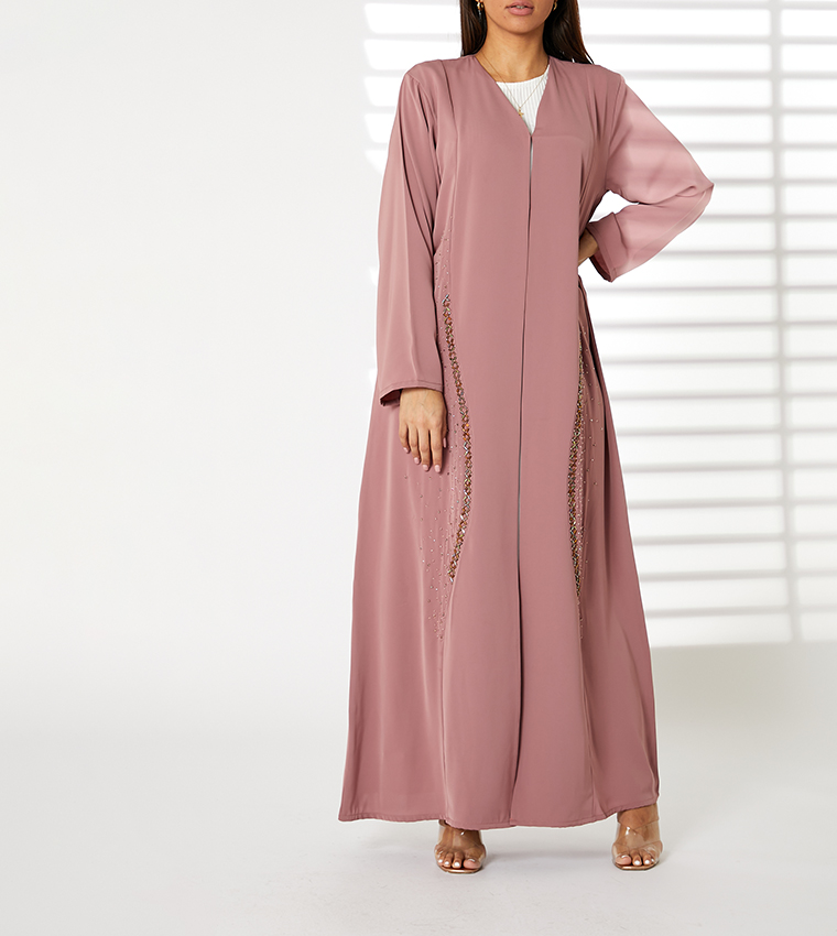 Embellished V-Neck Long Sleeves Open Abaya