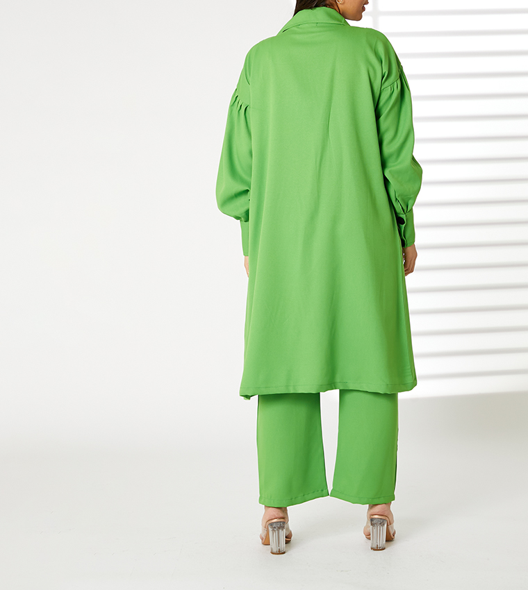 طقم معطف ترنش متوسط الطول بأزرار