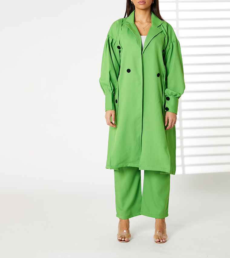 طقم معطف ترنش متوسط الطول بأزرار