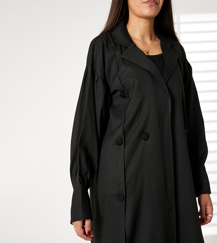 طقم معطف ترنش متوسط الطول بأزرار