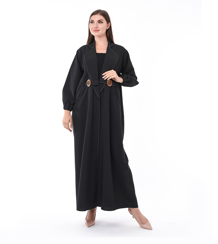 Notch Lapel Lantern Sleeve Abaya