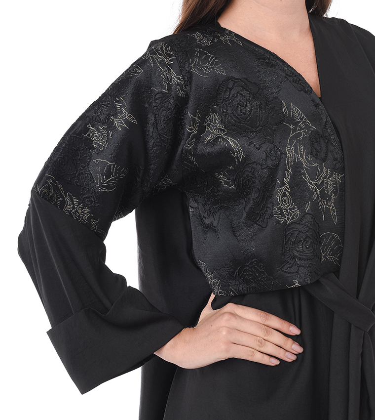 Jacquard Paneled Self Tie Abaya