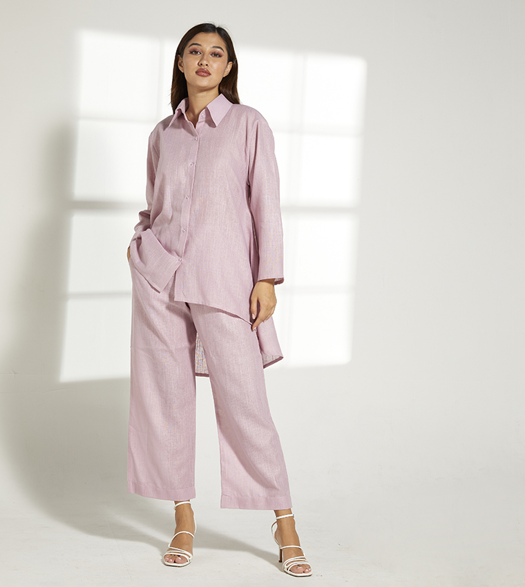 Shirt Collar High Low Tunic Set