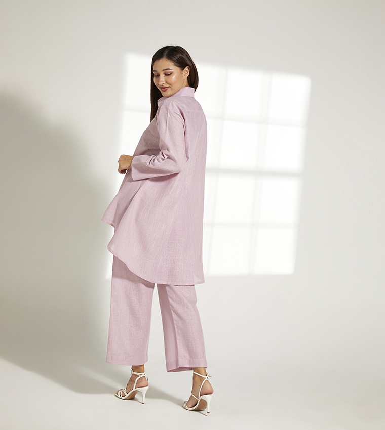 Shirt Collar High Low Tunic Set
