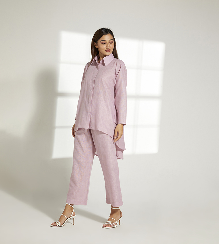 Shirt Collar High Low Tunic Set