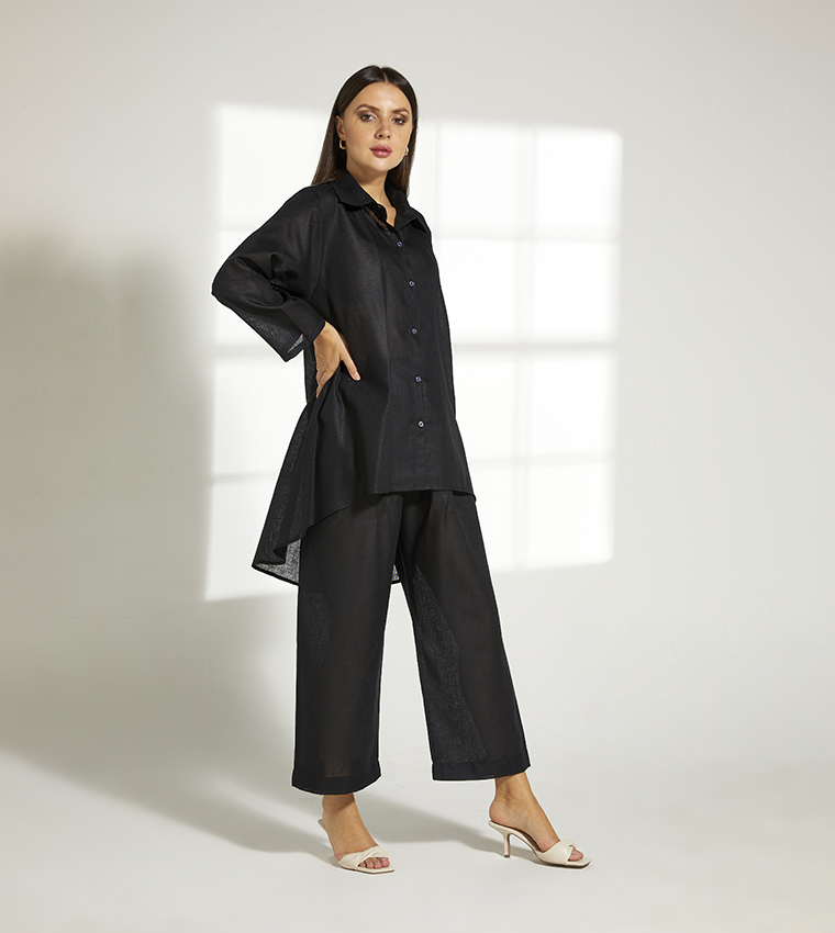 Shirt Collar High Low Tunic Set