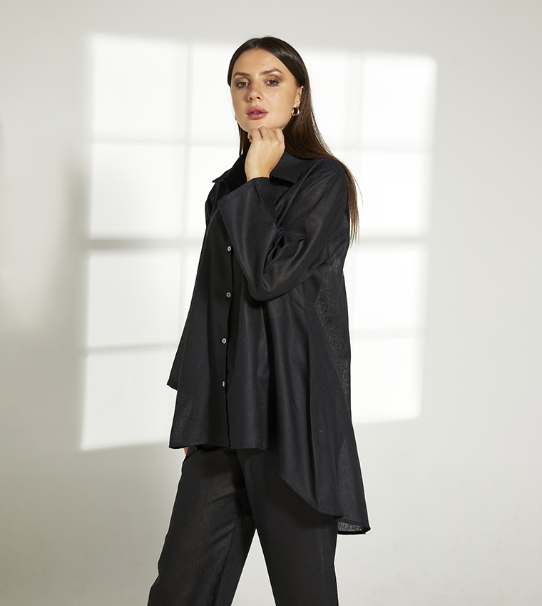 Shirt Collar High Low Tunic Set