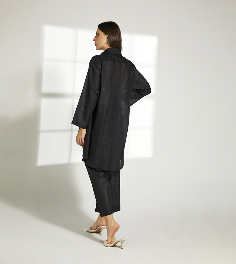 Shirt Collar High Low Tunic Set