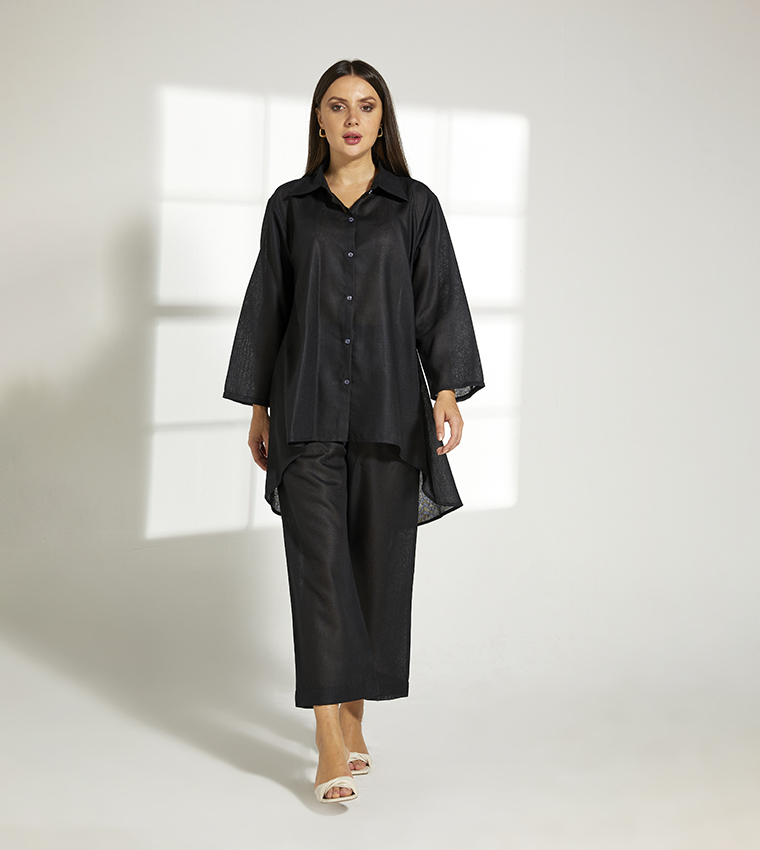 Shirt Collar High Low Tunic Set