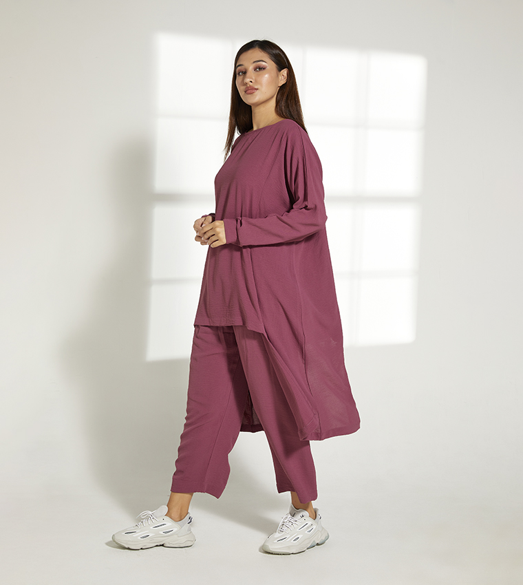 Solid Asymmetric Tunic and Pant Set