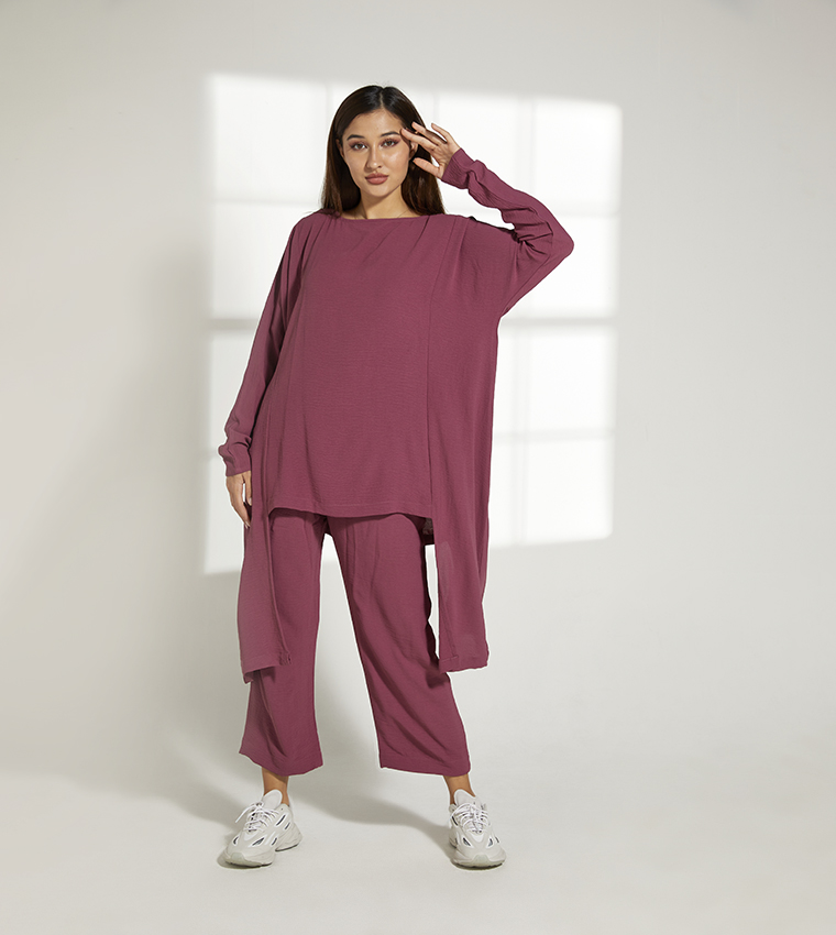 Solid Asymmetric Tunic and Pant Set