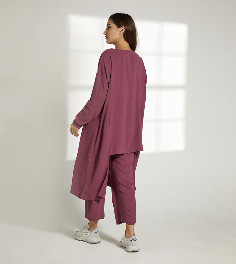 Solid Asymmetric Tunic and Pant Set