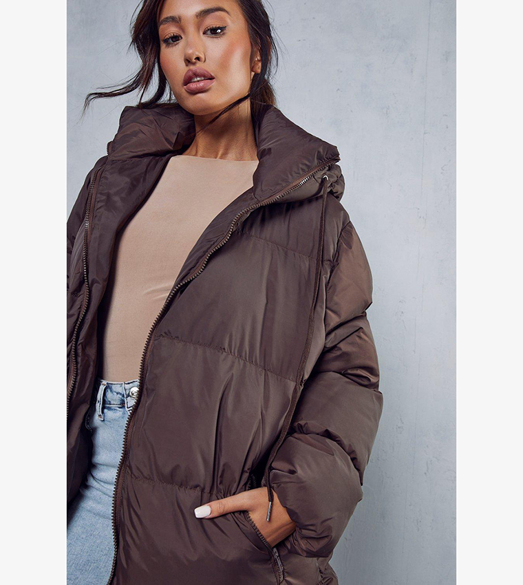 Buy MissPap Oversized Midi Puffer Jacket In Brown | 6thStreet UAE