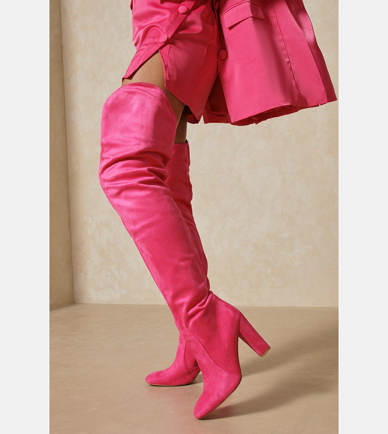 Buy MissPap Faux Suede Extreme Knee Thigh High Boots In Pink